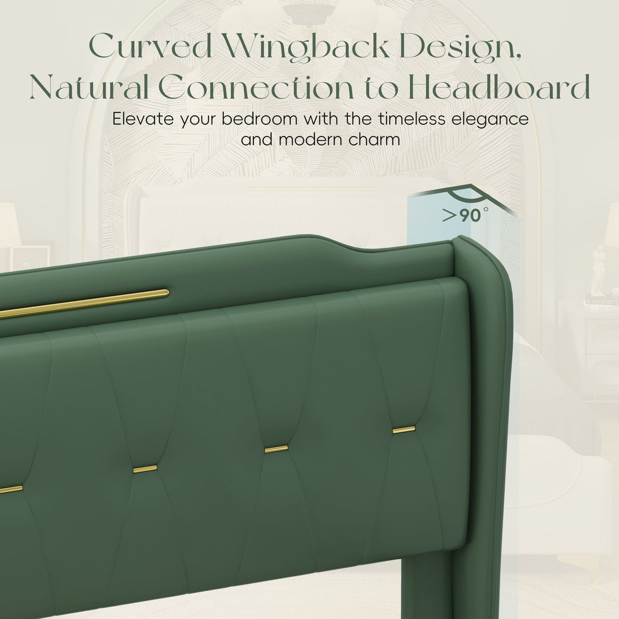 Queen Size Leather Bed Frame with Wingback Headboard & Footboard