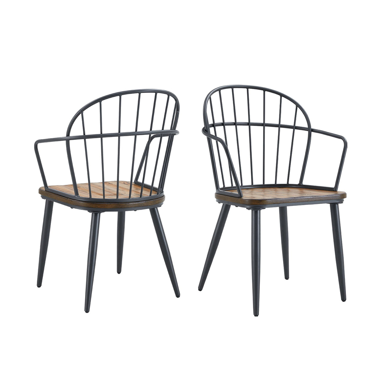 Industrial Inspired Indoor Dining Chair With Metal Legs and Birch (Set of 2) - Black / Natural