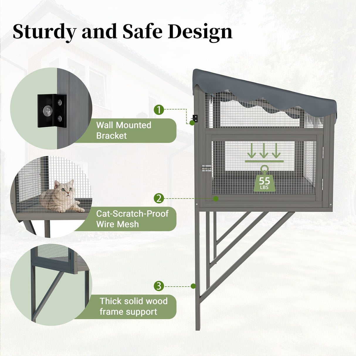 Window Perch Catio For Indoor Cats, Expandable Enclosure With Secure Frame And Waterproof Roof, Suitable For Multiple Kittens - Gray