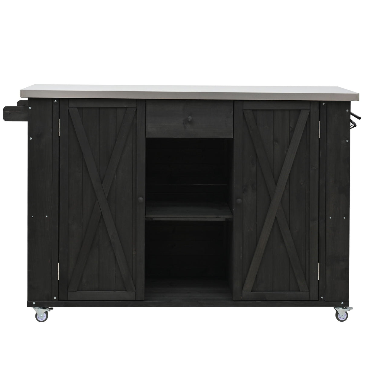Outdoor Kitchen Island With Stainless Steel Top, Ample Storage Space, Towel And Spice Racks And A Bottle Opener