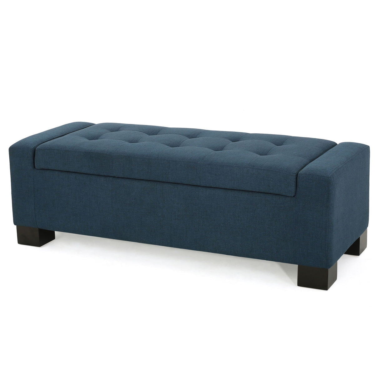 Empower Button Tufted Waffle Upholstered Storage Ottoman with Wood Legs - Navy Blue