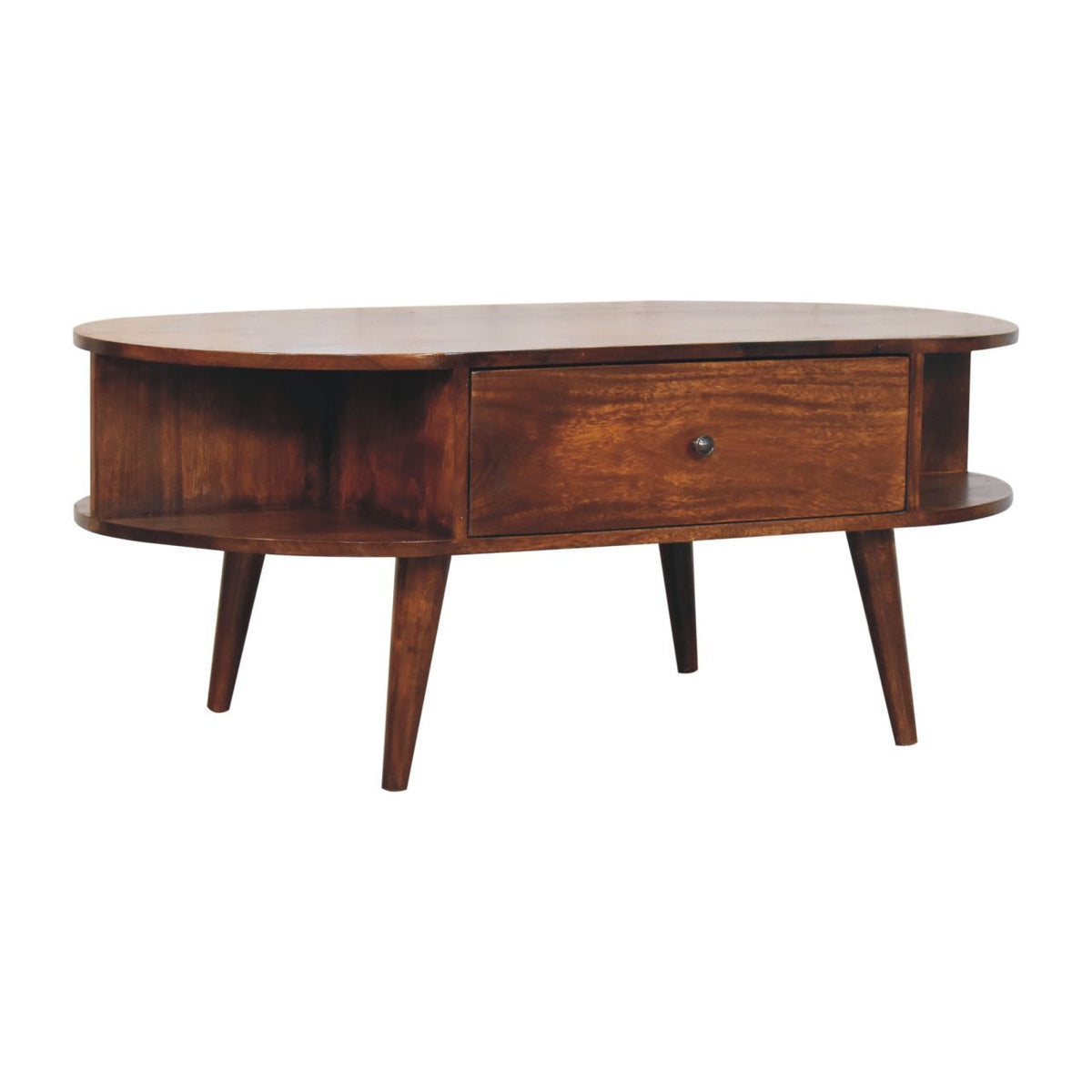 Oval Coffee Table With 1 Drawer - Chestnut