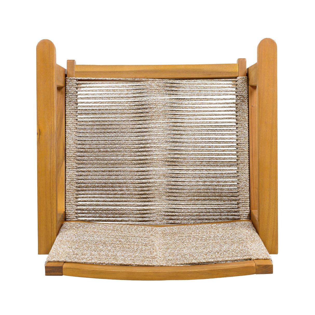 Outdoor Dining Chairs Set of 2 with Teak Finish Wood Frame and Brown Rope