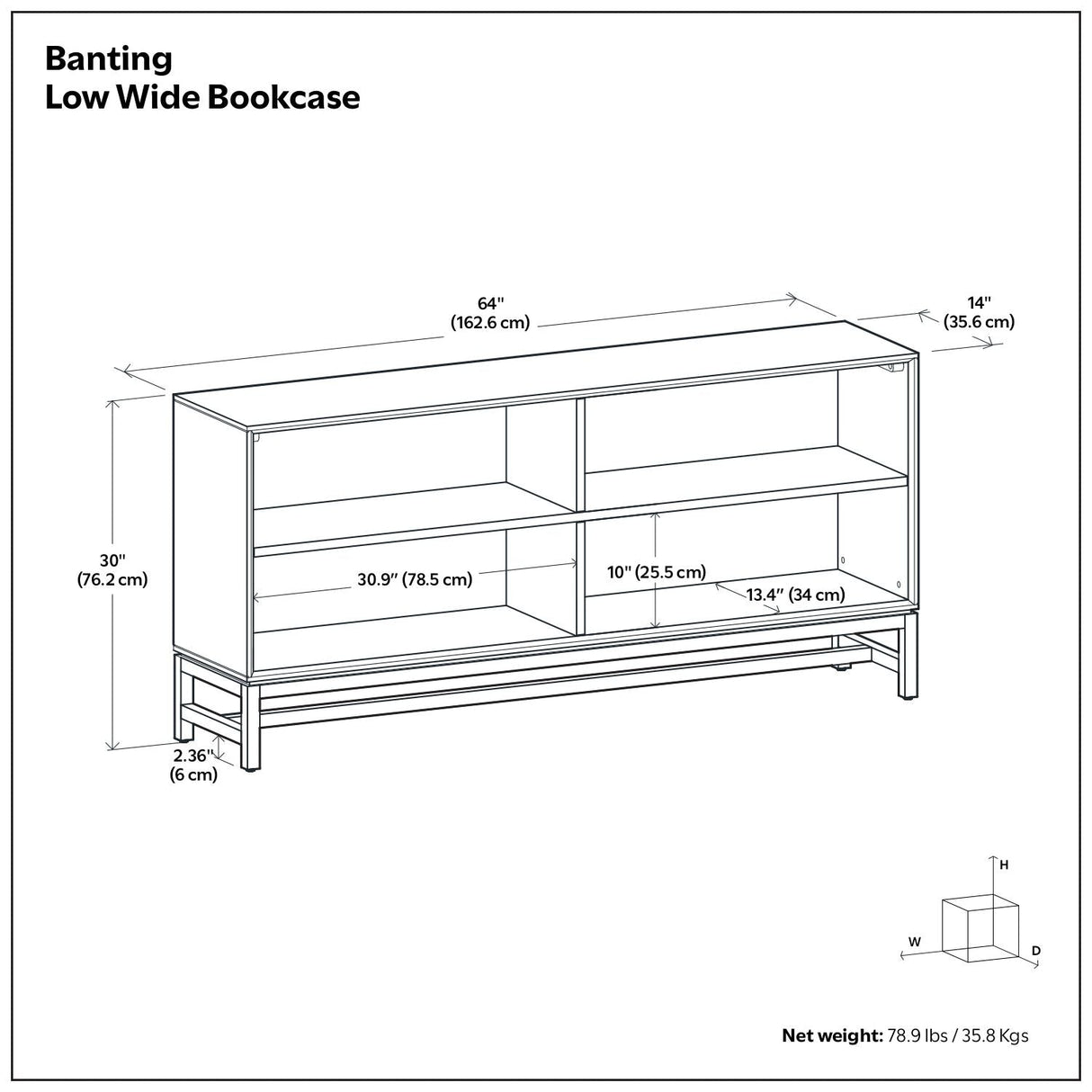 Banting - Low Wide Bookcase - Walnut Brown