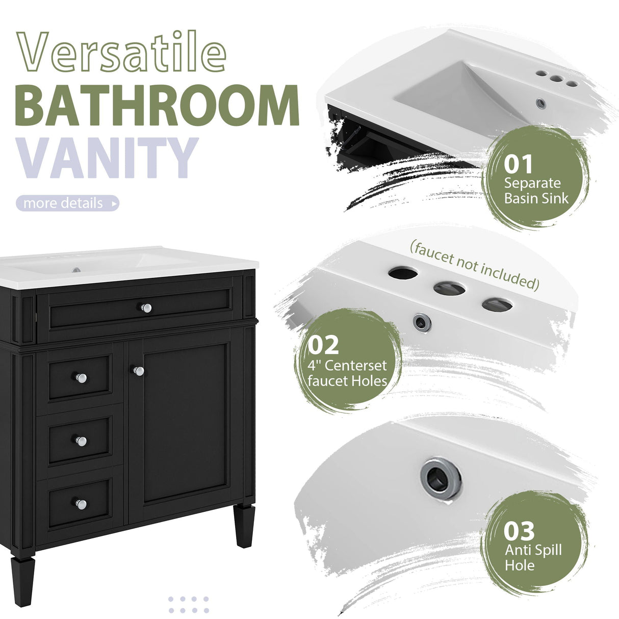 Bathroom Vanity With Medicine Cabinet, Royal Mirror Cabinet, Modern Bathroom Storage Cabinet With 2 Soft Closing Doors And 4 Drawers