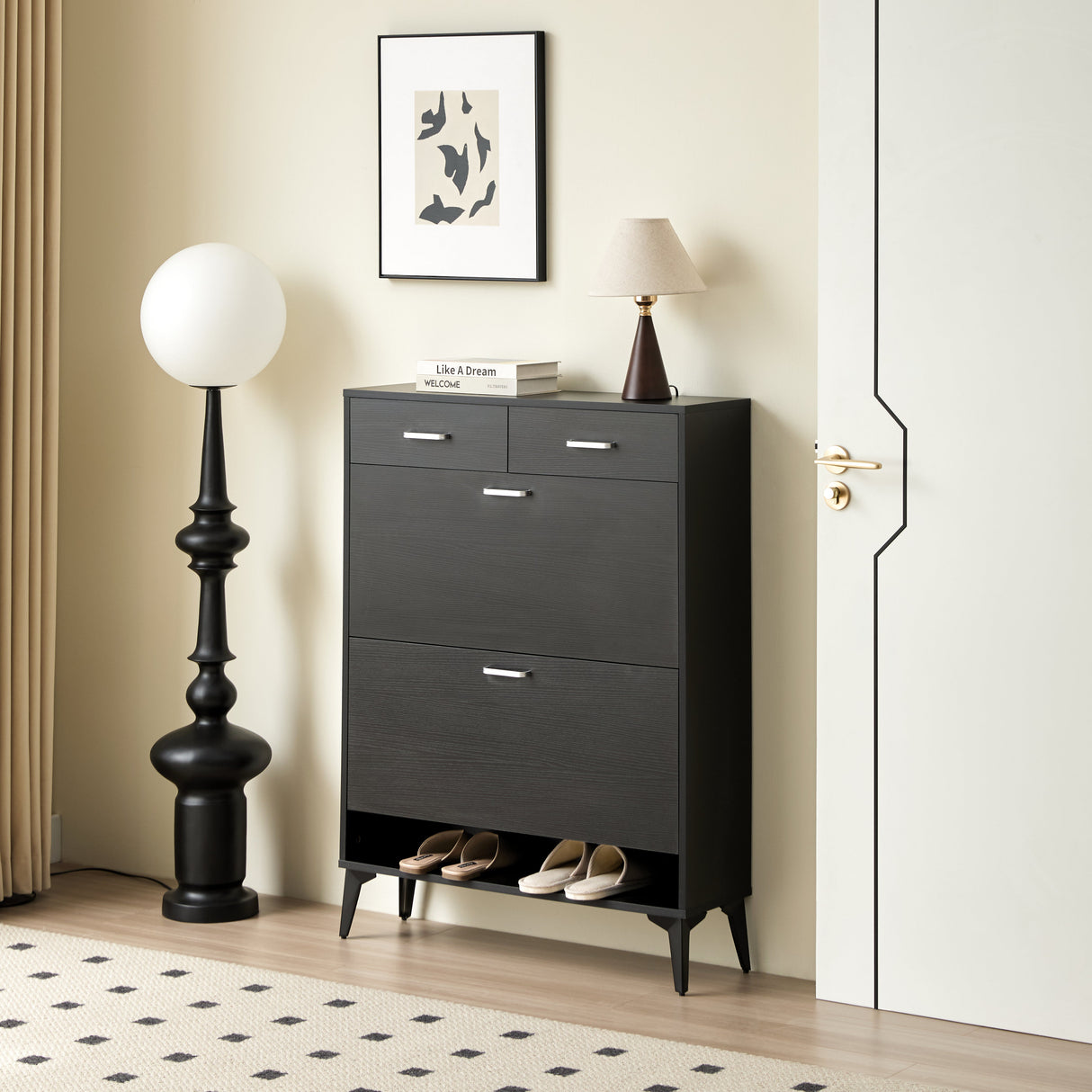 Large Size Shoe Cabinet - Freestanding Tipping Bucket Organizer