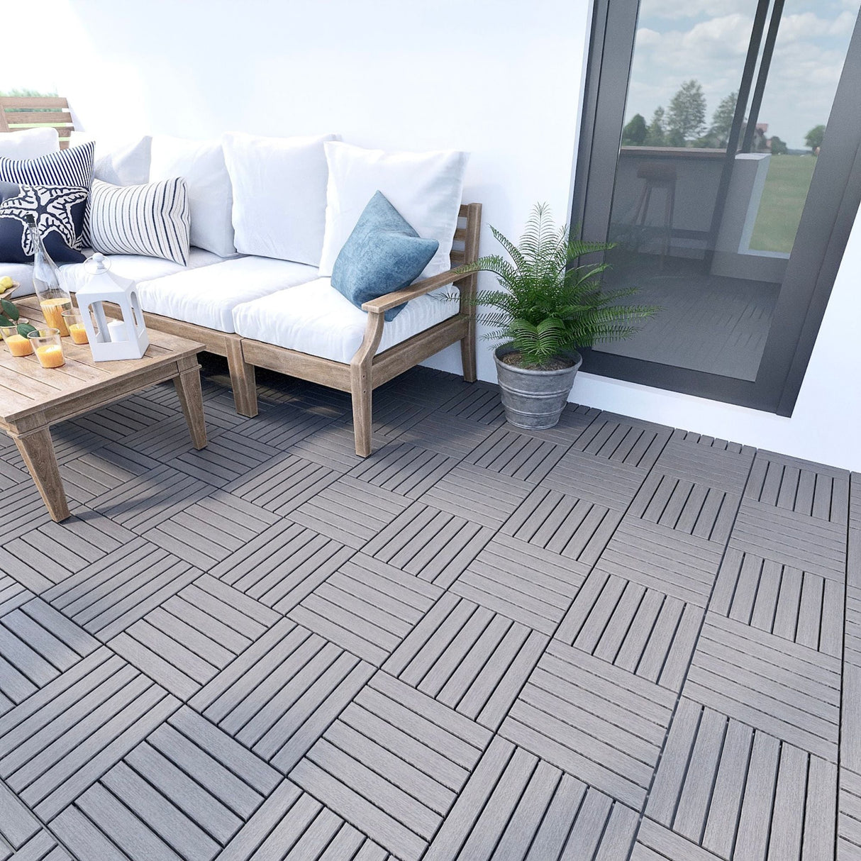 Interlocking Deck Tiles Striped Pattern, Waterproof Anti Mildew Brown