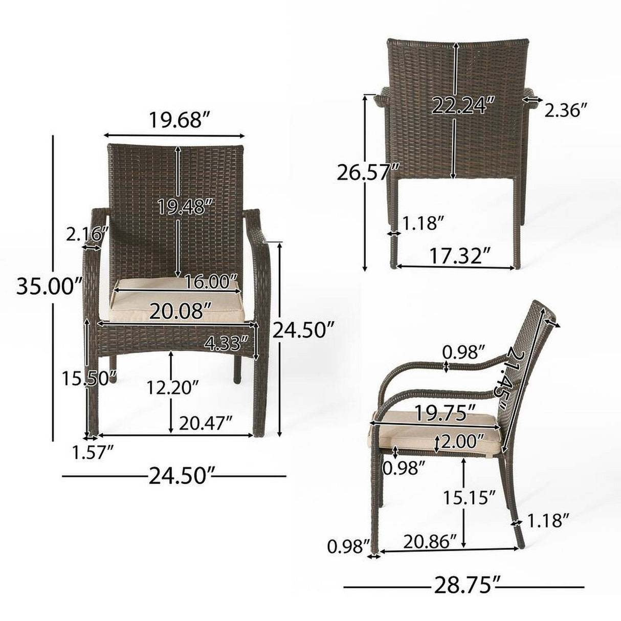5 Piece Outdoor Dining Set, 31.5" Teak Finish Acacia Wood Table with 4 Chairs