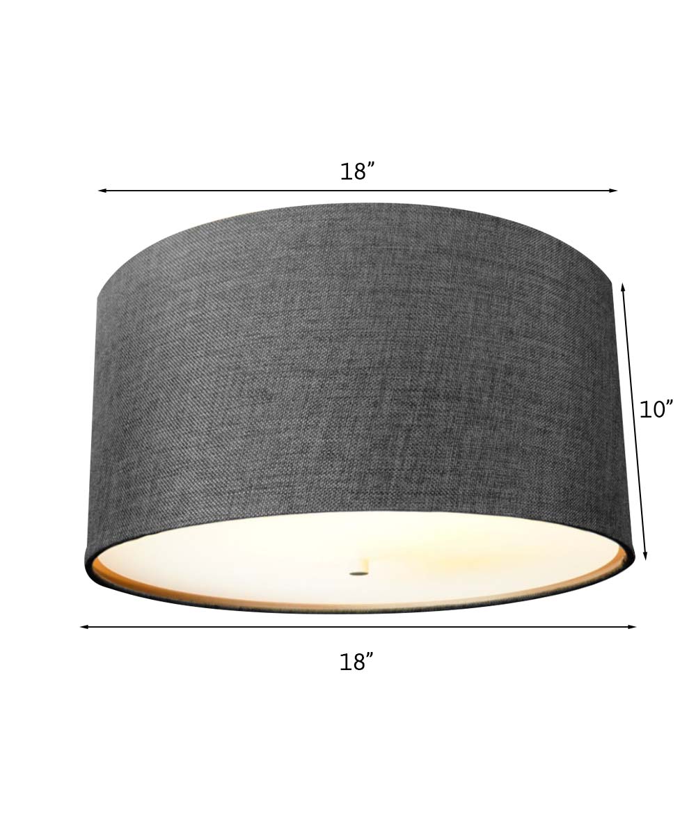 18"W Moderne Flush Mount Conversion Kit Granite Gray Burlap Shallow Drum Lampshade