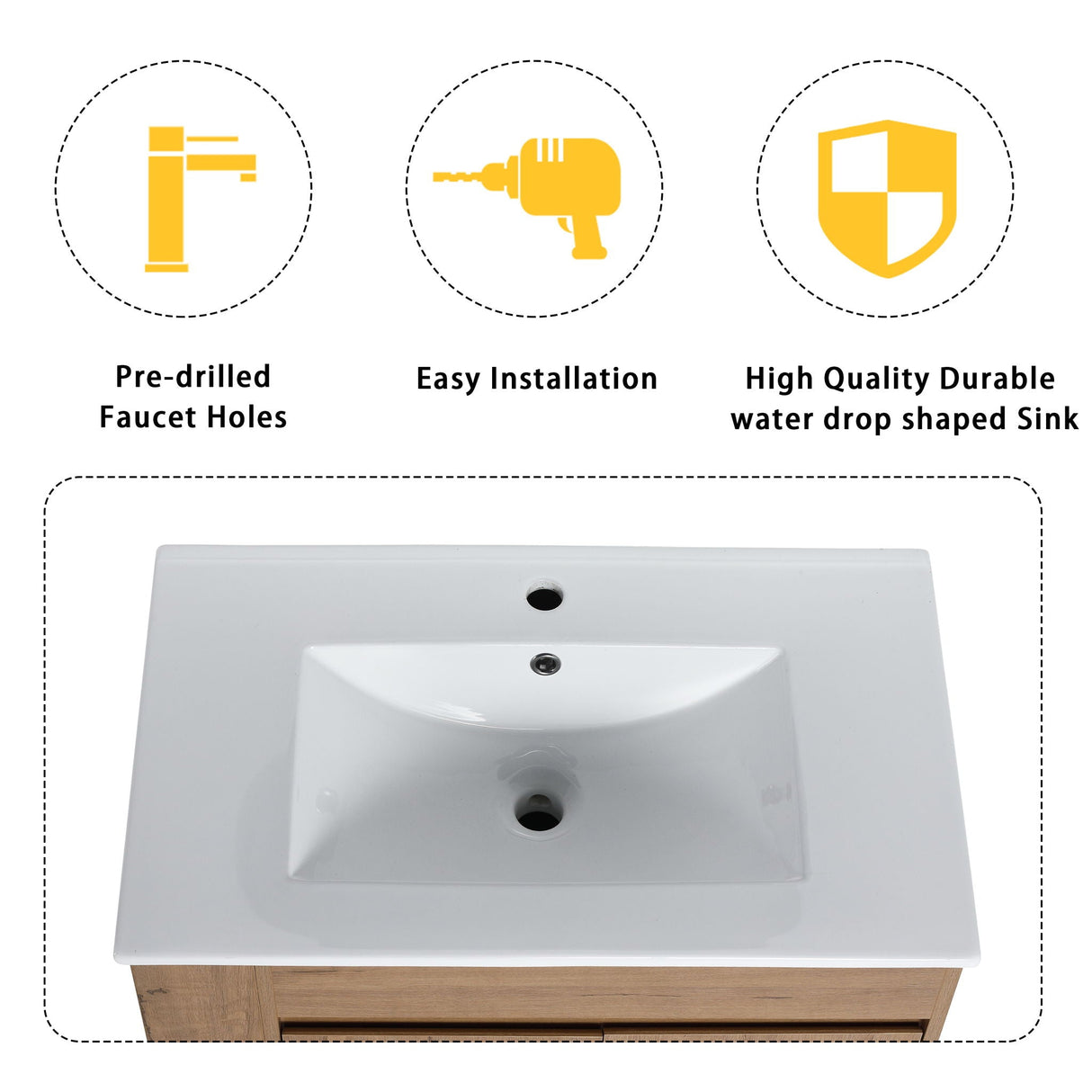 Modern Wall Mounted Bathroom Vanity With Sink And Storage Rack Soft Close Doors Plywood - Imitative Oak