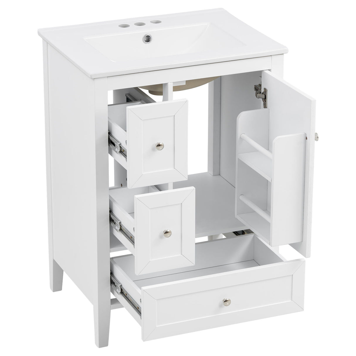 Modern Bathroom Vanity With Sink, Soft Close Drawers & Door, Storage Rack