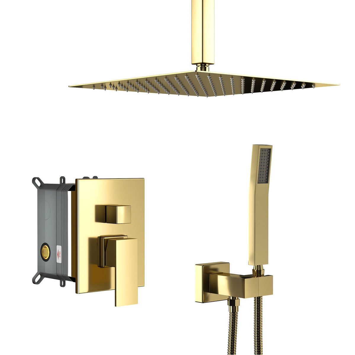 Dual Shower Head System with Ceiling Mount and Rough-In Valve - Pearl Silver, Black, or Gold