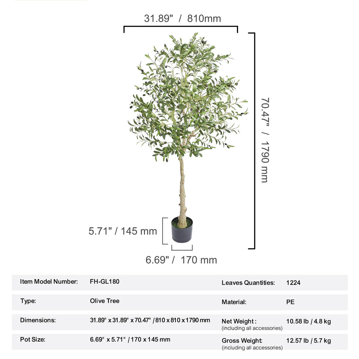 Artificial Olive Tree - 6 FT Tall Faux Plant