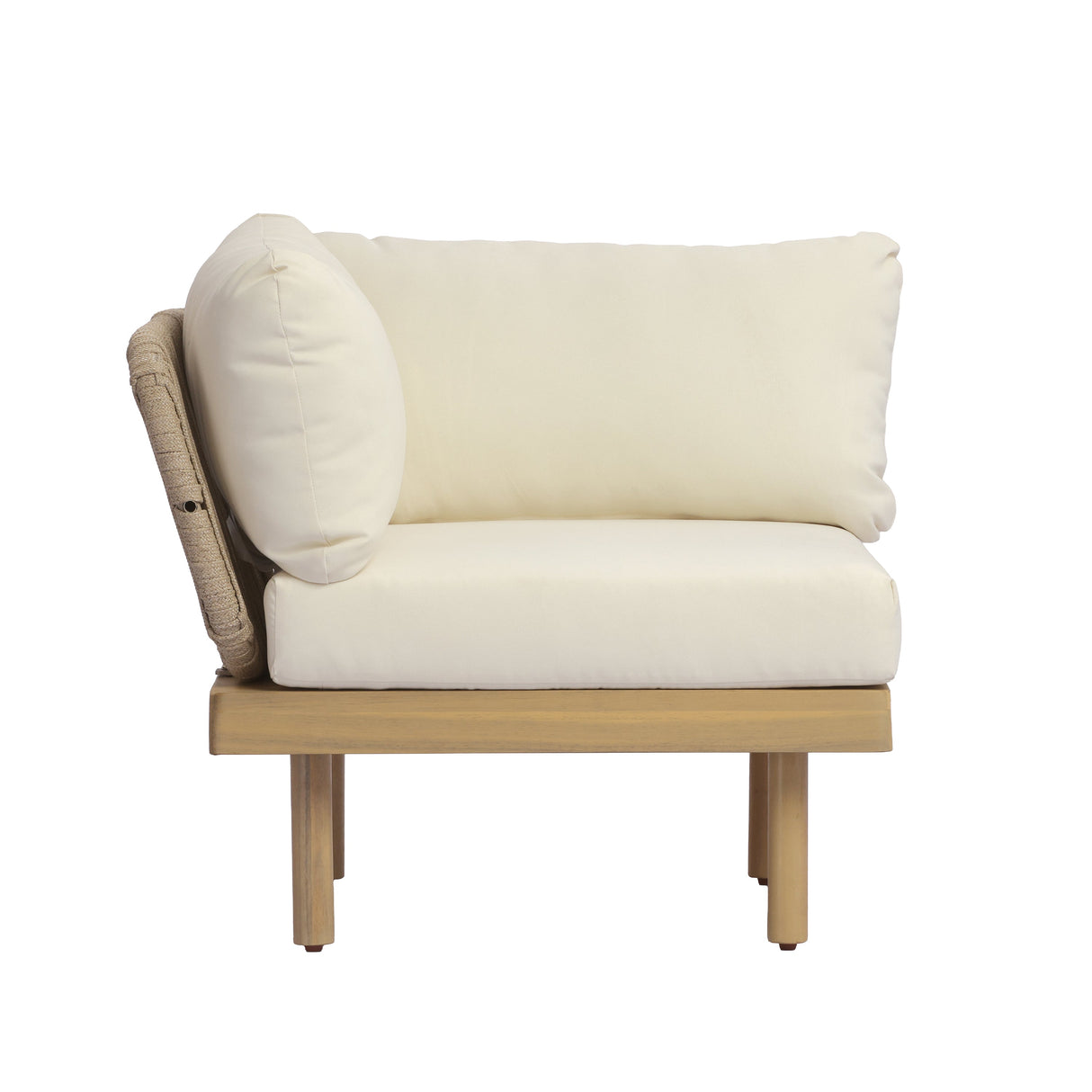 6-Piece Acacia Wood L-Shaped Modular Outdoor Sofa Set with Rope Back & Weather-Resistant Cushions