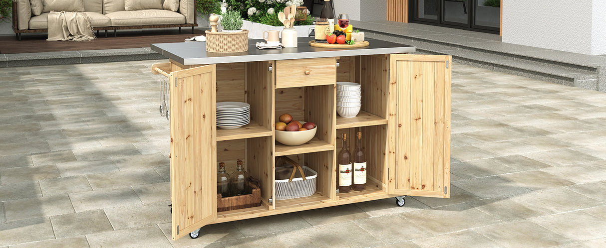 Outdoor Kitchen Island Fir Wood Kitchen Island with Stainless Steel Top