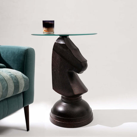 Decorative-Antique-Brass-Finished-Aluminum-Hammered-Horse-Motif-Accent-Table-with-Glass-Top-–-18x18x24'|-Unique-Side-Table-