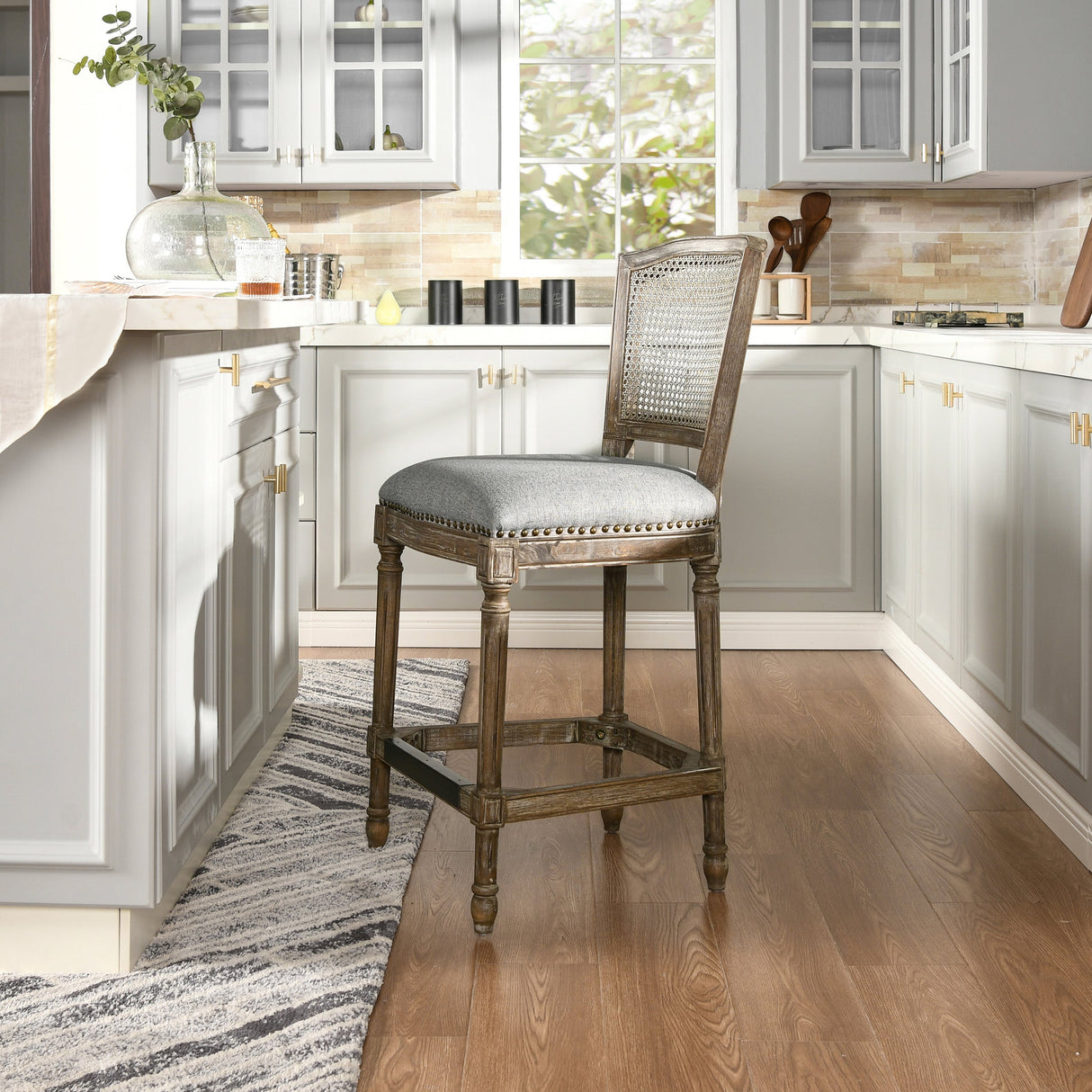 Triomphe Rattan Wicker High Back Armless Counter Bar Stool