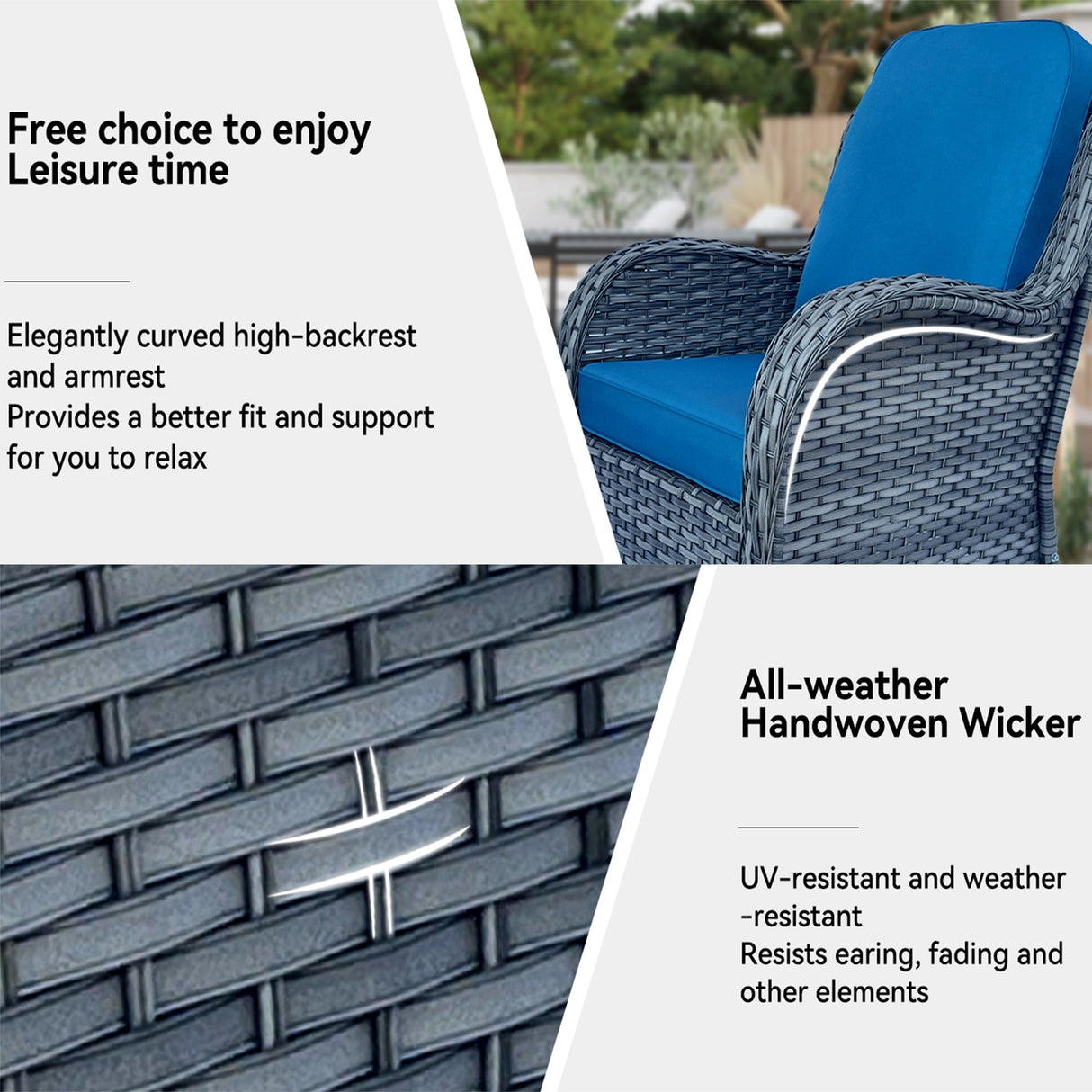 Wicker Patio Furniture Set - 3 Piece Rattan Outdoor Sectional Conversation Sets