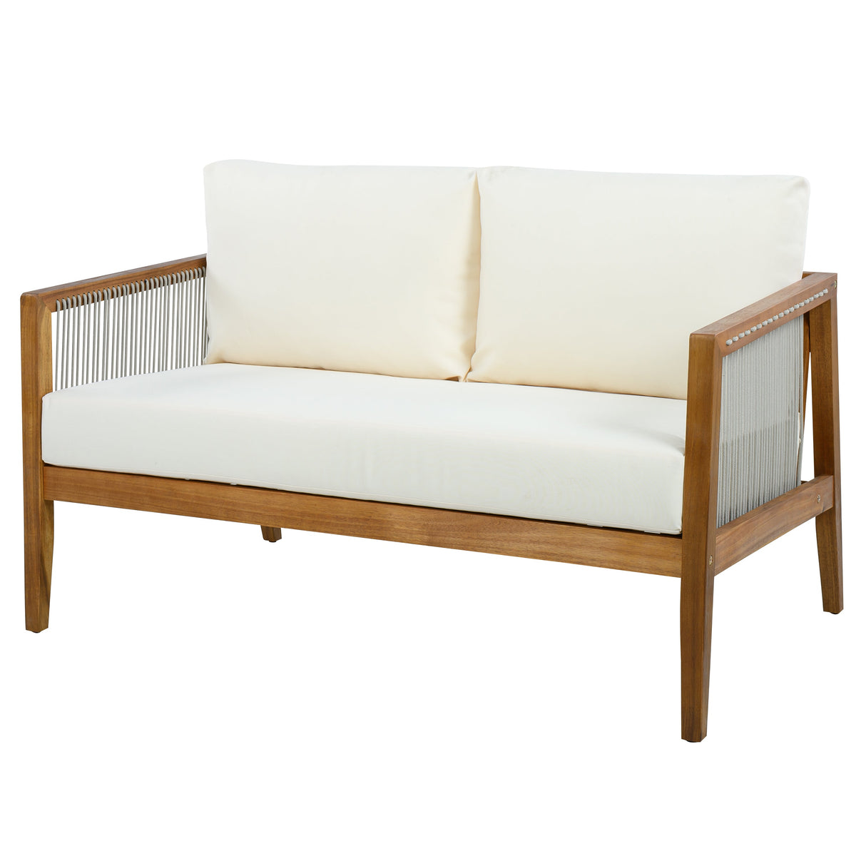 Outdoor 4-Piece Sofa Set, Acacia Wood Frame with Rope Detail, Water-Repellent
