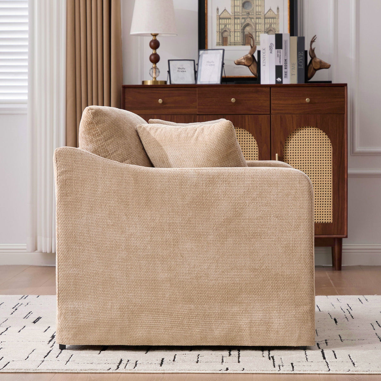 Farmhouse Accent Chair With 2 Bolster Pillows