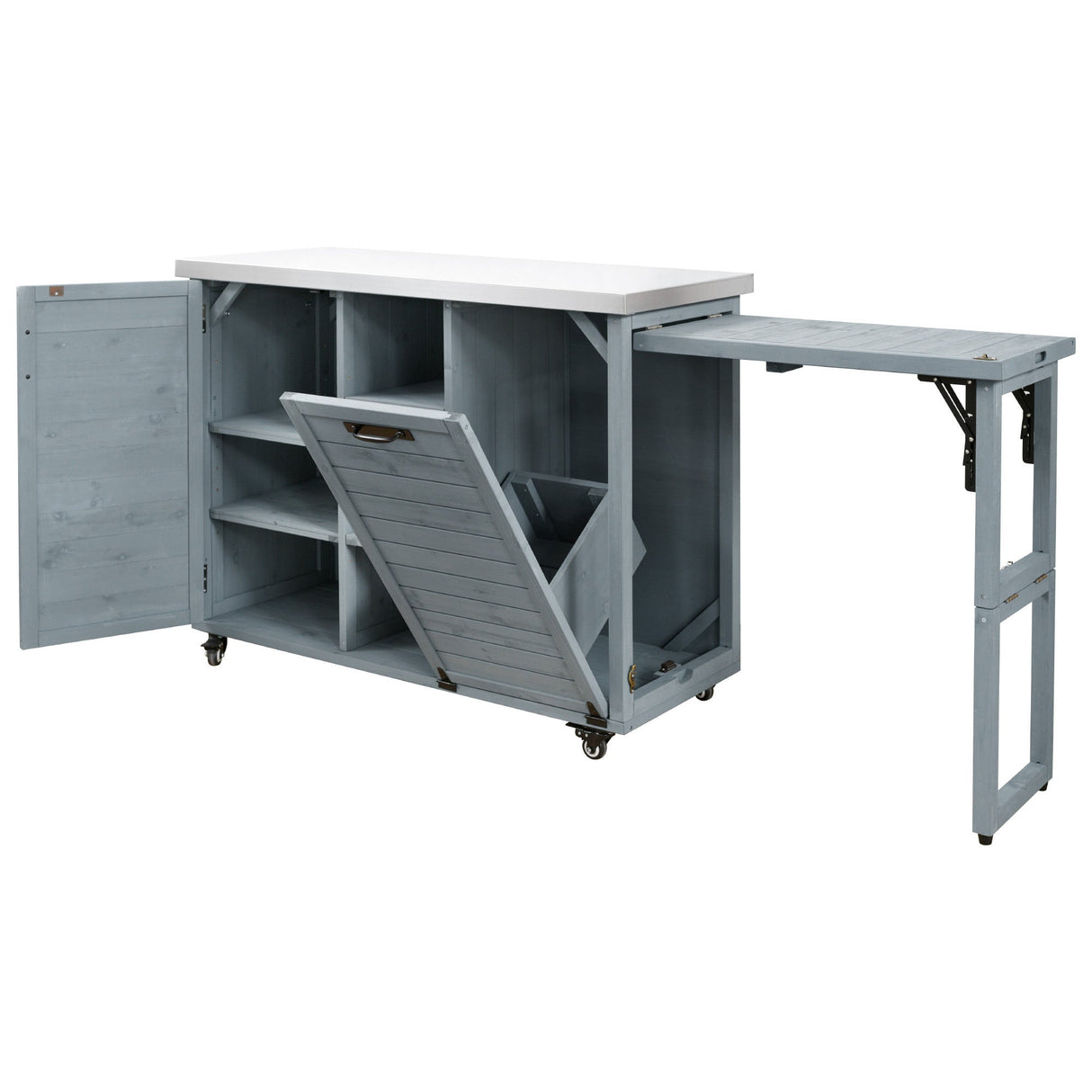 K&K 78.3' Outdoor Kitchen Island with Foldable Grill Table