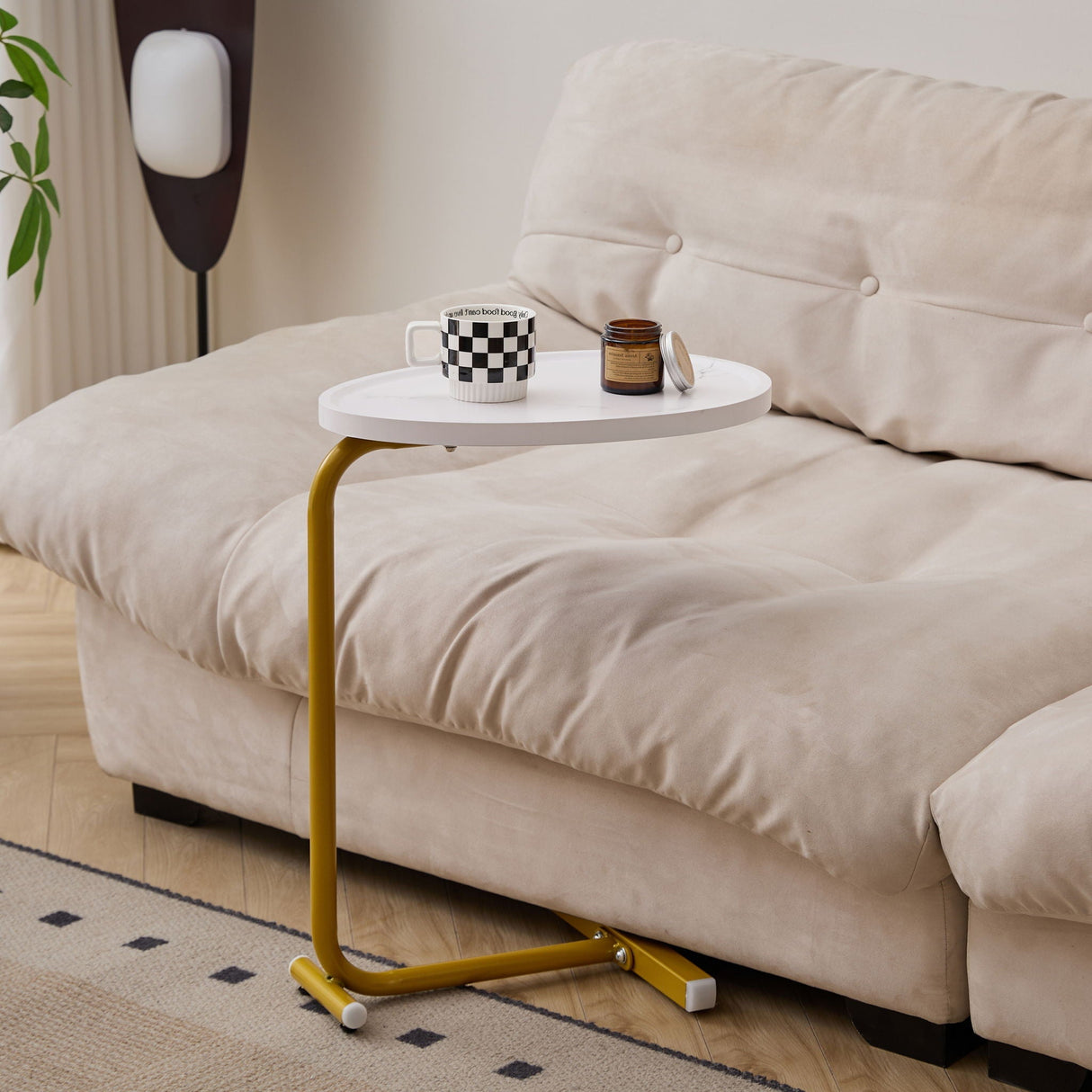C-Shaped Side Table, Small Sofa Table for Couch and Bedroom