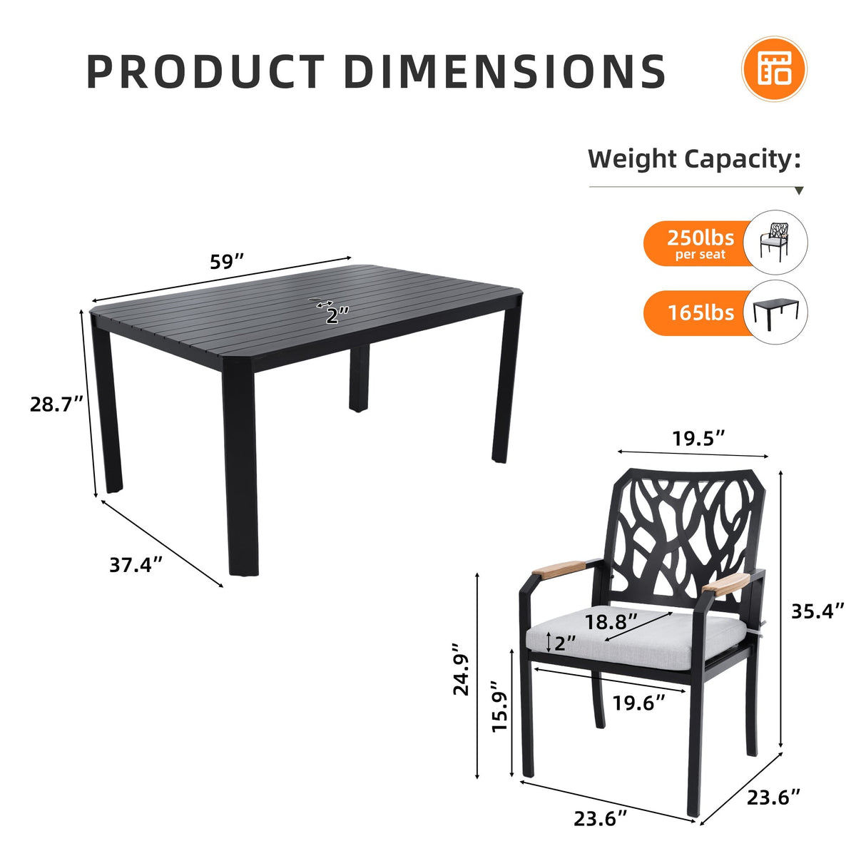 5PCs Outdoor Patio Aluminum Furniture Set - Bourbon Brown