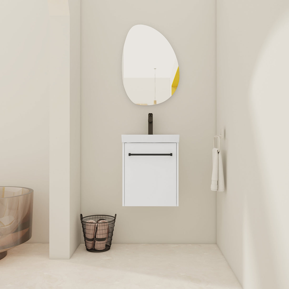 18" Floating Wall-Mounted Bathroom Vanity with Ceramic Sink