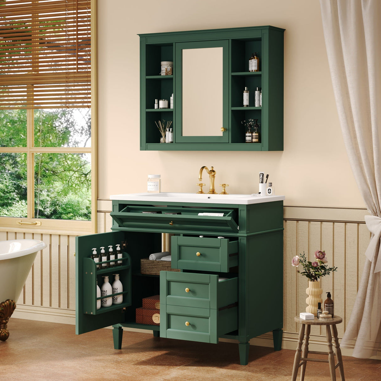 Bathroom Vanity With Top Sink, Storage Cabinet With Mirror