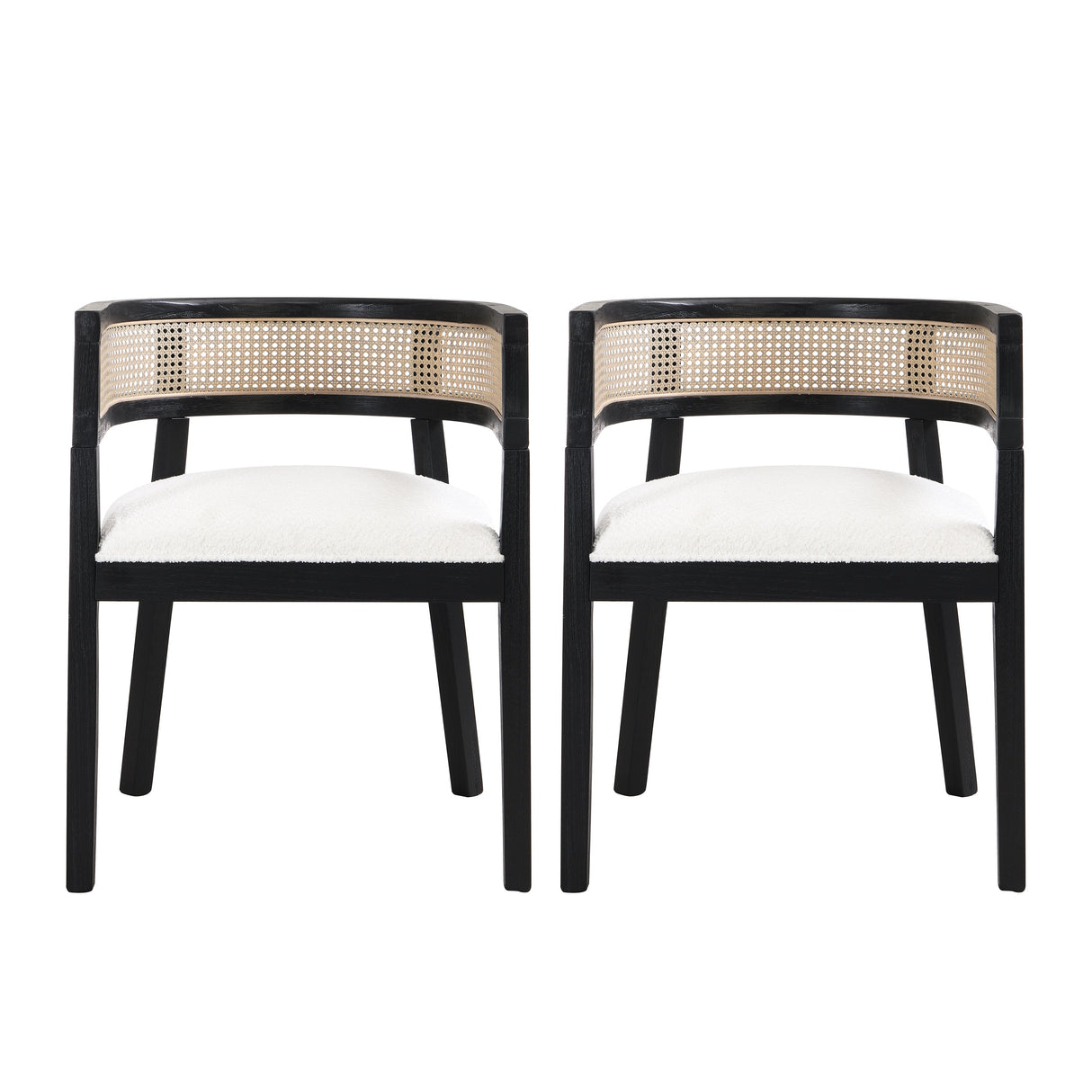 Barrel Dining Chair with Rattan Back, Set of 2