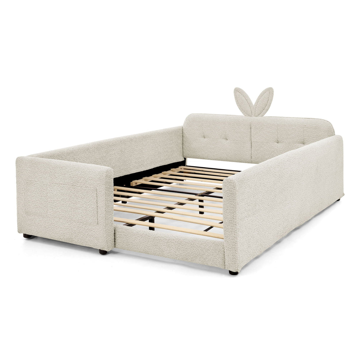 Cute Rabbit Ear Upholstered Platform Bed Frame With Safety Rail