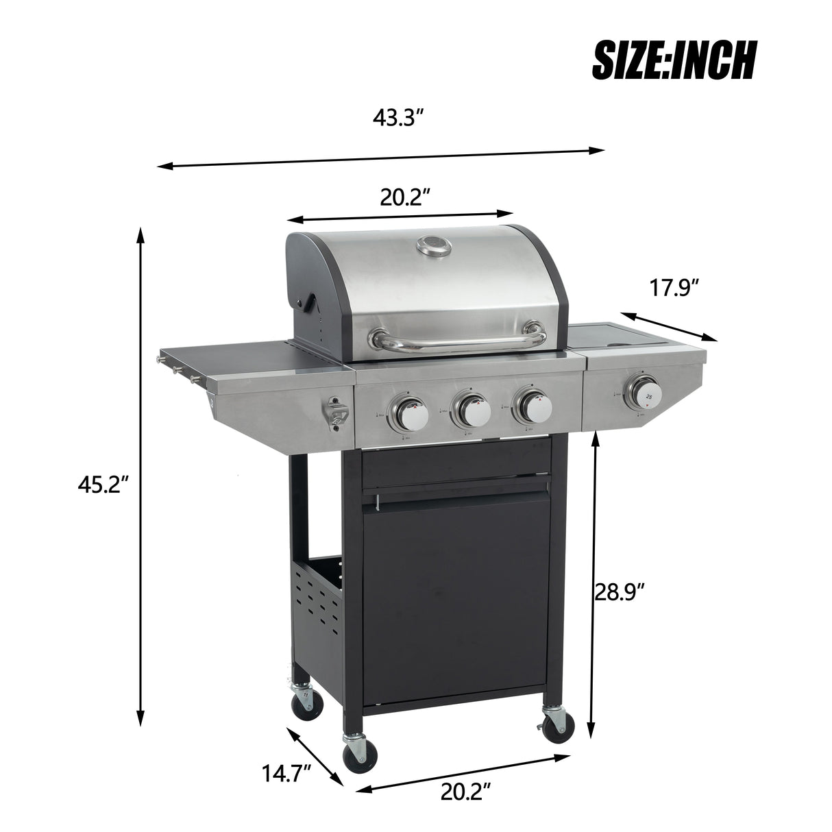 GigaTech 3 Burner Stainless Steel Propane Grill with Side Burner