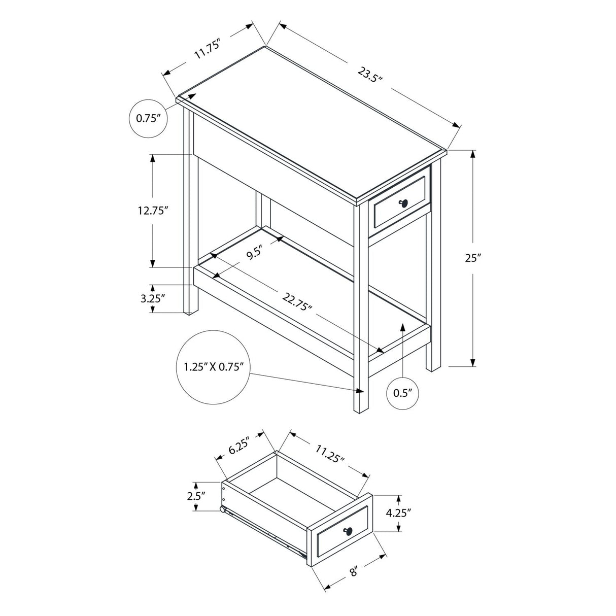 Accent End Table, 2 Tier, Storage Drawer, Transitional - Walnut