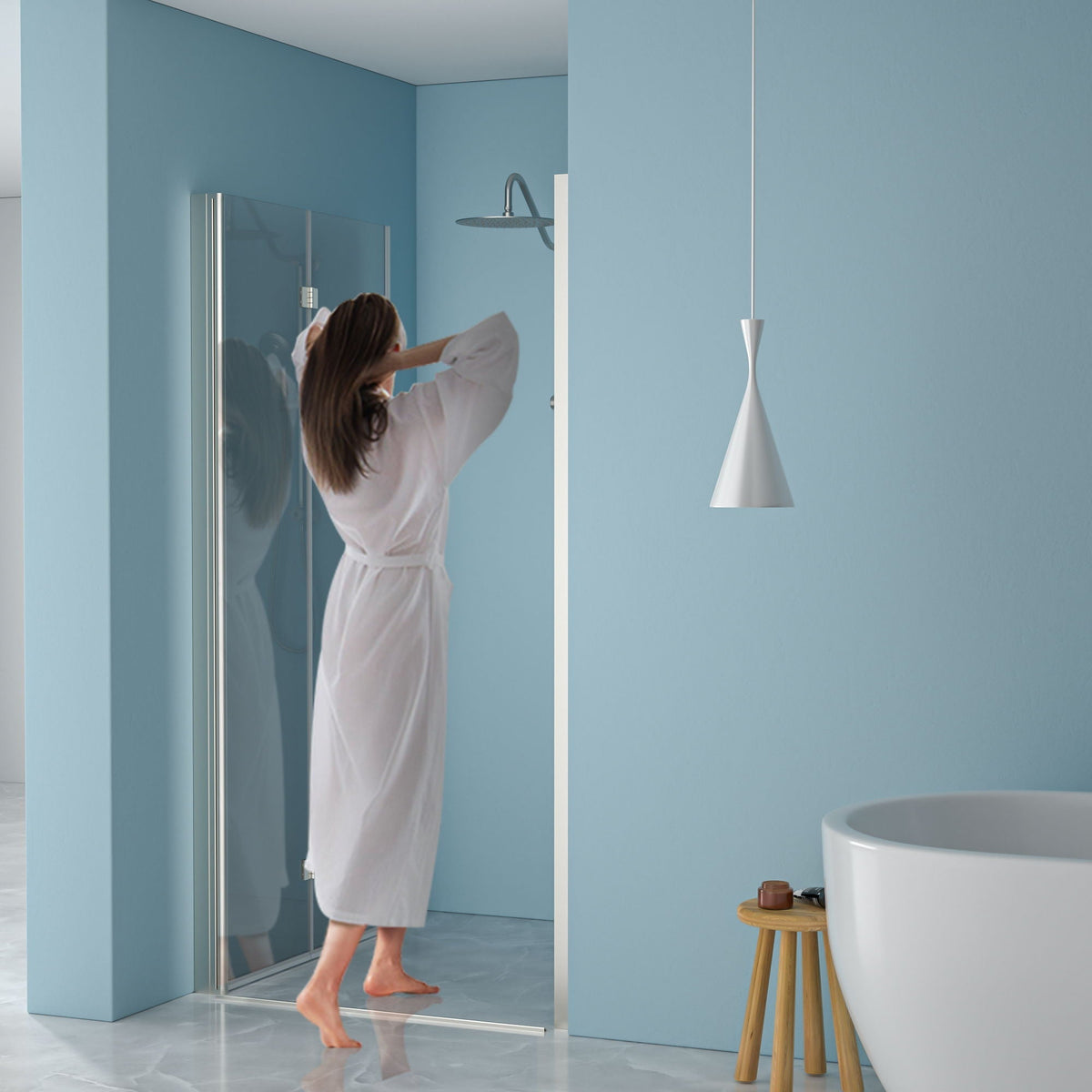Fold Frameless Shower Door With Tempered Glass