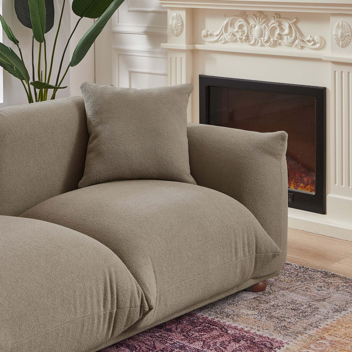 Kely Modern 100'' Mocha Boucle Upholstered Sofa with Solid Wood Legs