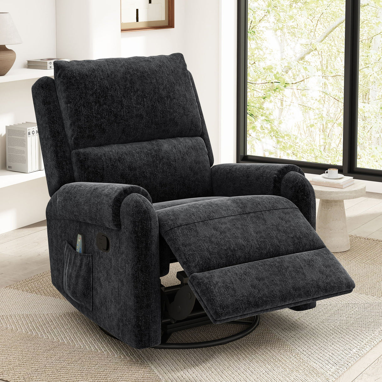 Manual Recliner Massage Chair with Swivel Rocker and 8 Massage Modes