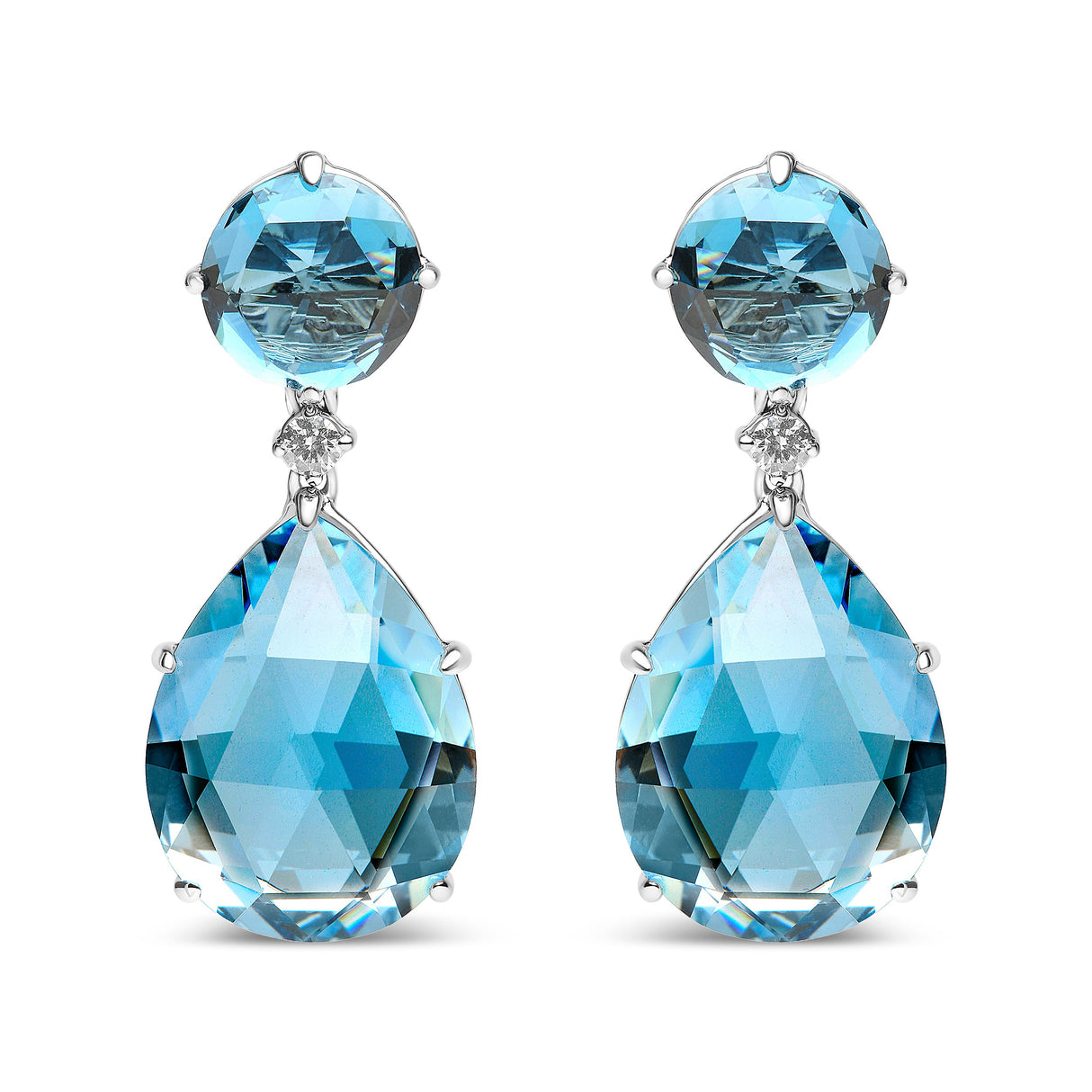 18K White Gold 1/5 Cttw Diamond with Round London Blue Topaz and 20 x 15mm Pear Cut Sky Blue Topaz Gemstone Dangle Earring (G-H Color, SI1-SI2 Clarity)