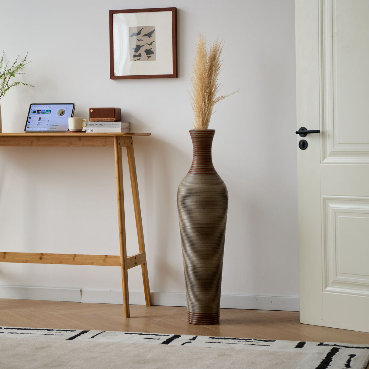 Tall Vase - Brown Decorative Floor Vase, Classic Neat Floor Vase Tall Freestanding Flower Holder, Artificial Rattan Vase, Floor Vase, Flower Holder For Home Decor - Gray