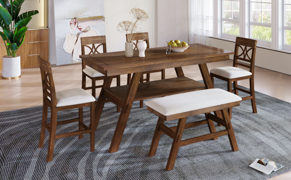 Charlie Walnut Farmhouse Counter Height 6-Piece Dining Set