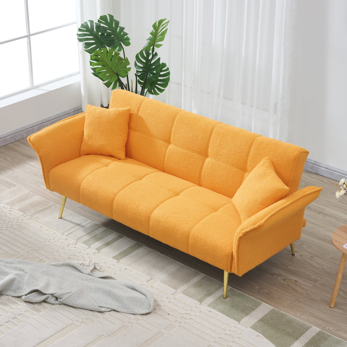 70-Inch Teddy Fleece Sofabed with Adjustable Arms and Backrest