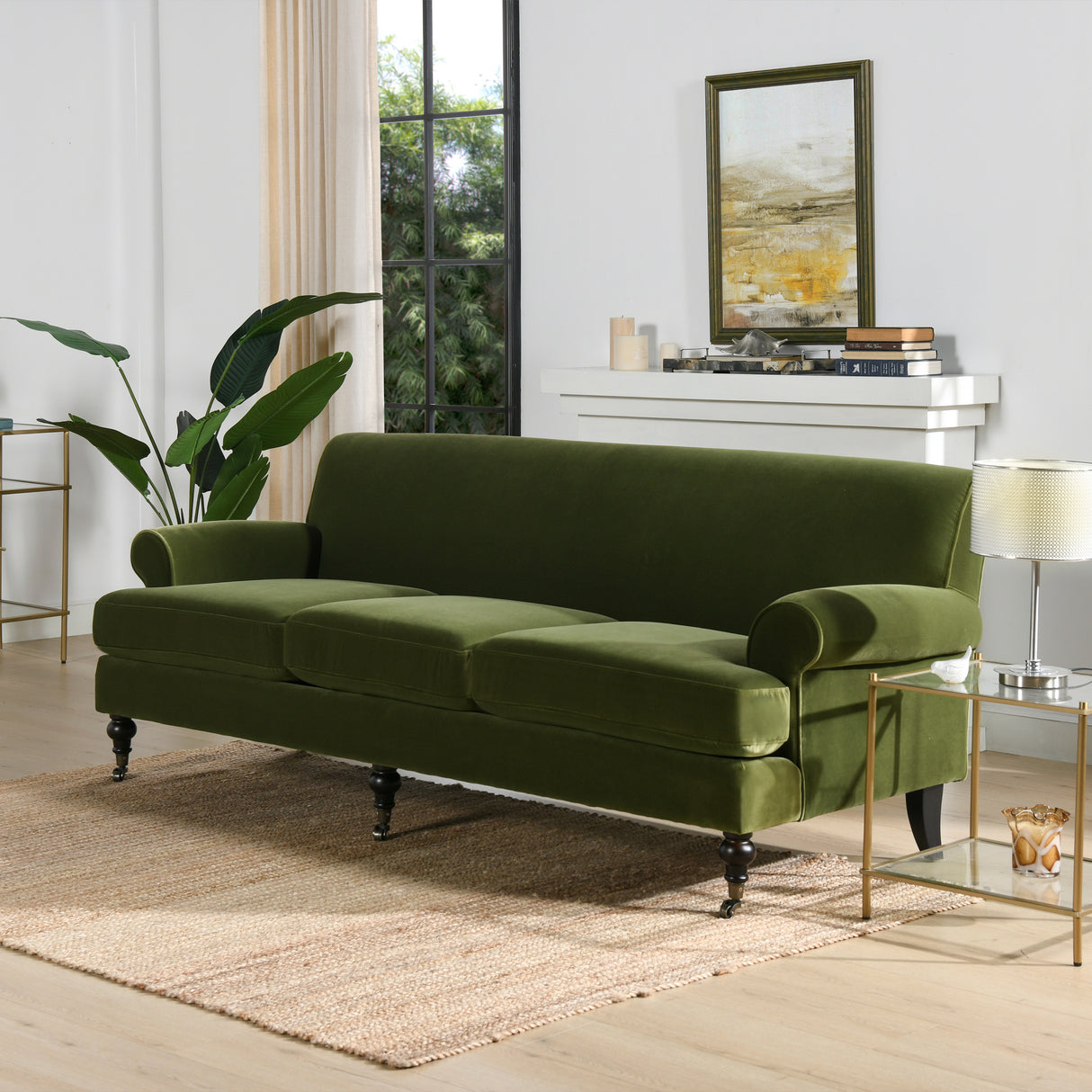 Alana lawson three-cushion tightback sofa, olive green performance velvet
