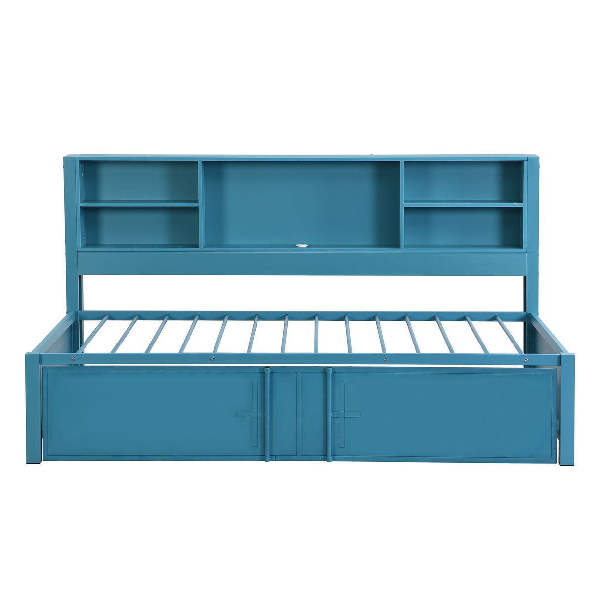 Industrial Metal Daybed With Trundle, Storage Shelves, USB Ports