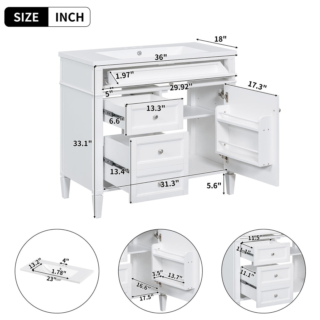 Bathroom Vanity With Top Sink, 2 Drawers and Tip Out Drawer