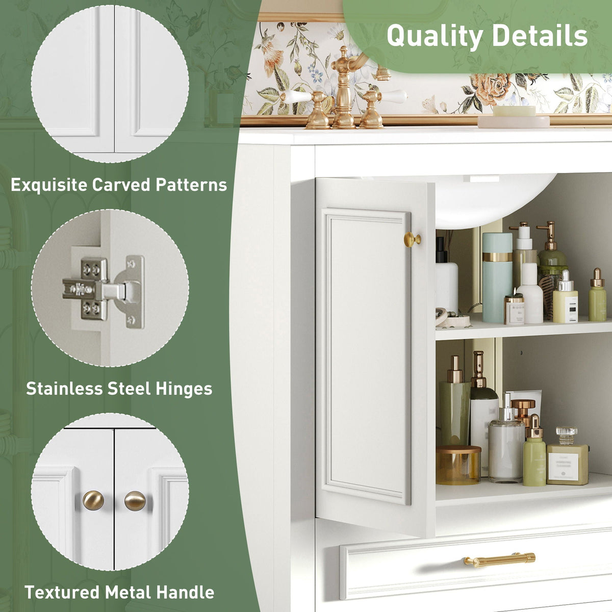 Bathroom Vanity With Sink, Cabinet & 2 Soft Closing Doors & Adjustable Shelf