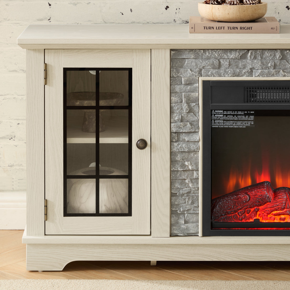 58" Modern TV Stand with Electric Fireplace and Storage