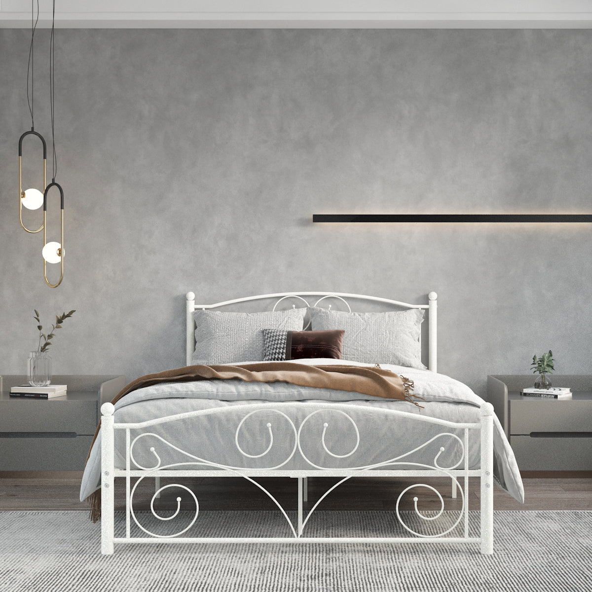 Full Size Unique Flower Sturdy System Metal Bed Frame with Headboard