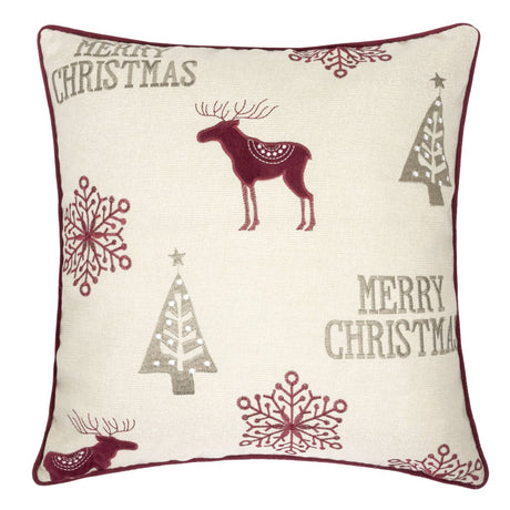 Merry-Christmas-Embroidered-Poly-Linen-Throw-Pillow-–-20x20'-Holiday-Cushion-with-Reindeer,-Trees-&-Snowflakes-Throw-Pillows