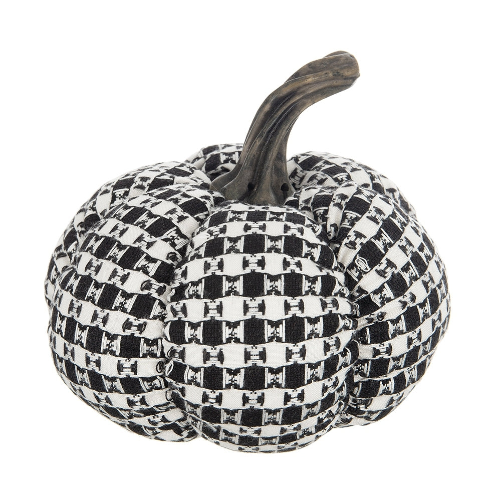 Plaid-Fabric-Pumpkin-–-7''-Black-&-White-Halloween-Decoration-Accent-