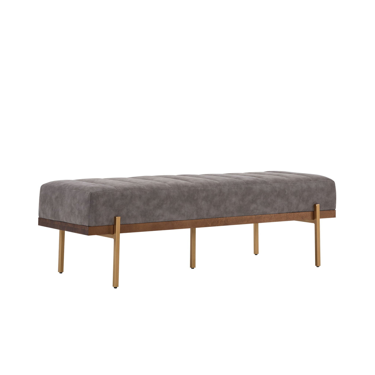 Thorian - Luxury Upholstered Ottoman Bench With Channel Tufting And Metal Base - Gold / Gray