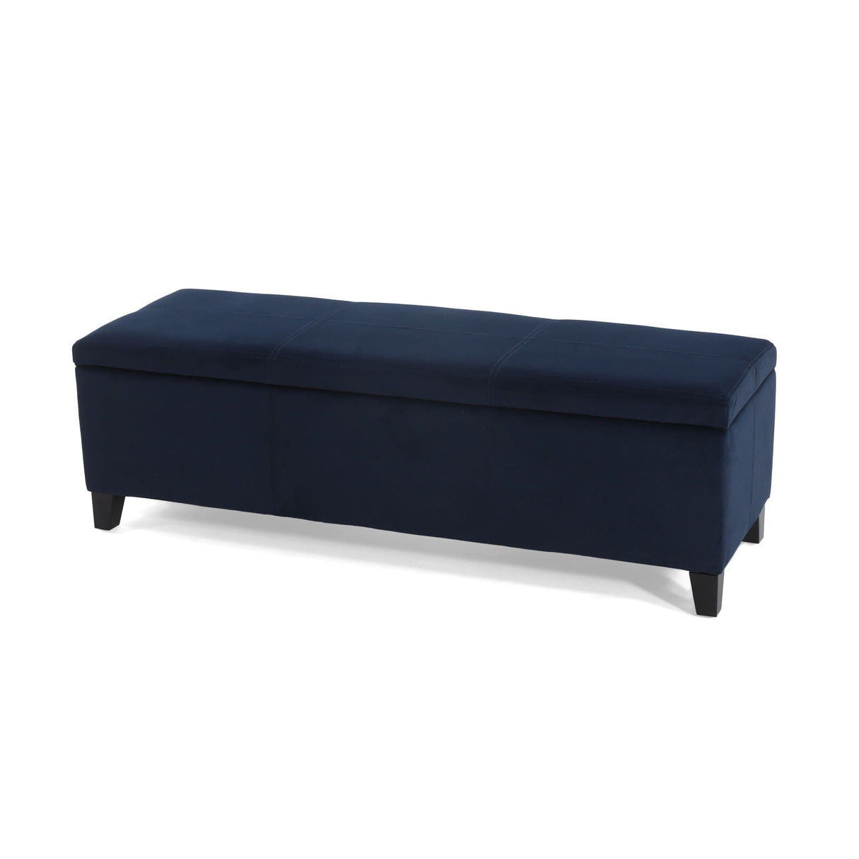 Velvet Storage Bench, Upholstered End Of Bed Storage Ottoman - Dark Blue